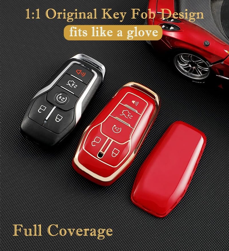 Cacacar for Ford Key Fob Cover with Keychain, Premium Soft TPU Full Protection Key Fob Case for Ford Fusion Mustang F150 Edge Explorer Lincoln MKZ MKC MKX Smart Remote Key Protector (Size B-Black) - Image 4